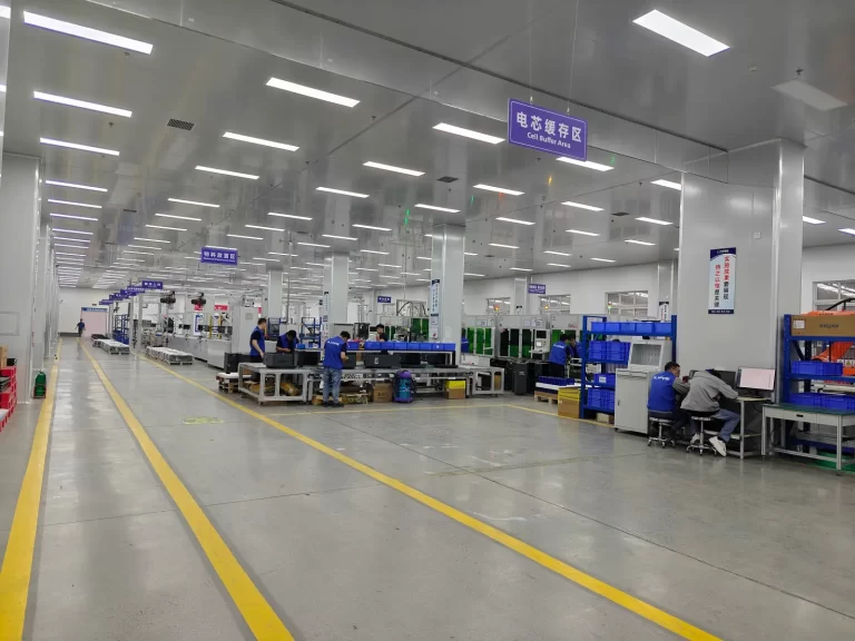 Flyfine battery production workshop with assembly lines and large-scale manufacturing area