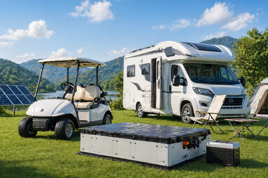 lithium battery pack for golf cart and RV camper in outdoor energy storage application